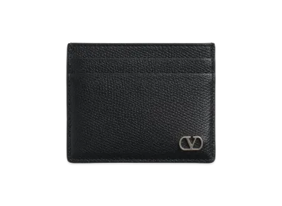 Valentino V Logo Signature Garnet Calfskin Card Holder "Black"