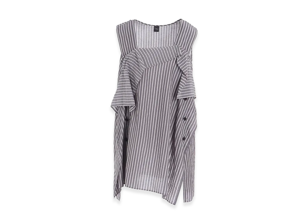Y's Cellulose Stripe Flare Sleeveless Blouse "Grey"