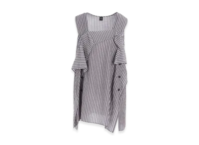 Y's Cellulose Stripe Flare Sleeveless Blouse "Grey"