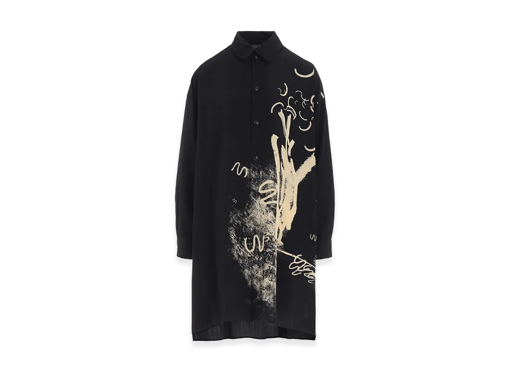 Y's Cupro Dungaree "Y" Print Big Shirt "Black"