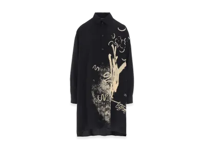 Y's Cupro Dungaree "Y" Print Big Shirt "Black"