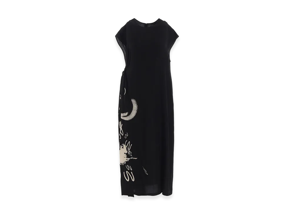 Y's Cupro Dungaree "Y" Print Gathered Dress "Black"