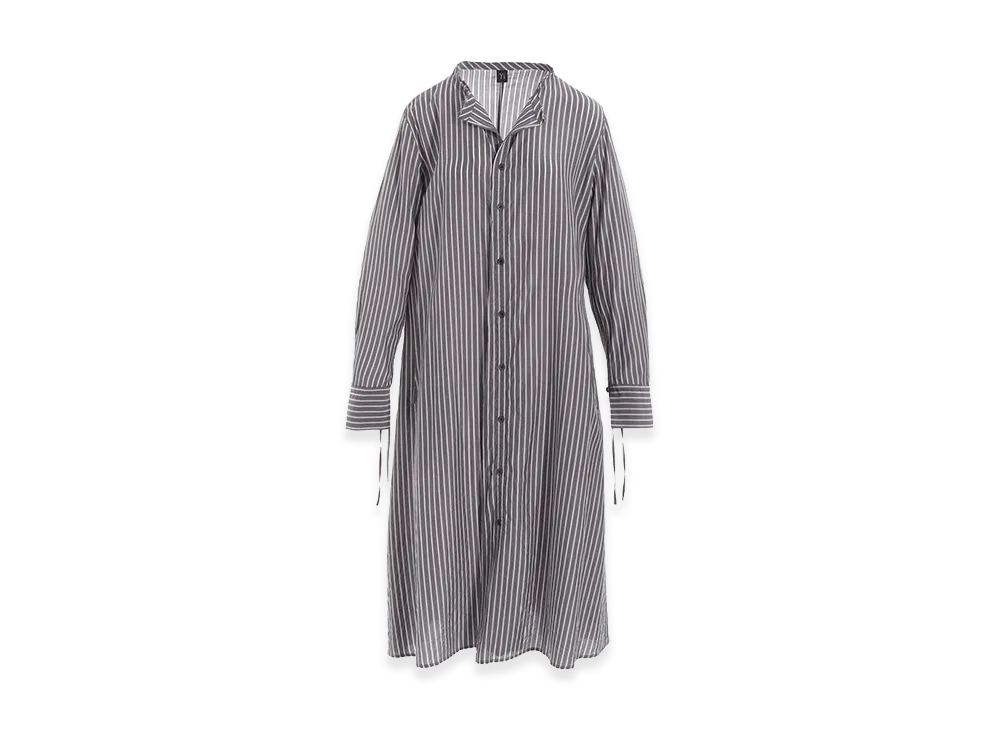 Y's Cellulose Stripe Collarless A-line Dress "Grey"