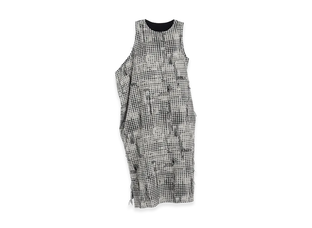 Y's Damaged Gingham Jacquard Dress "White/Black"