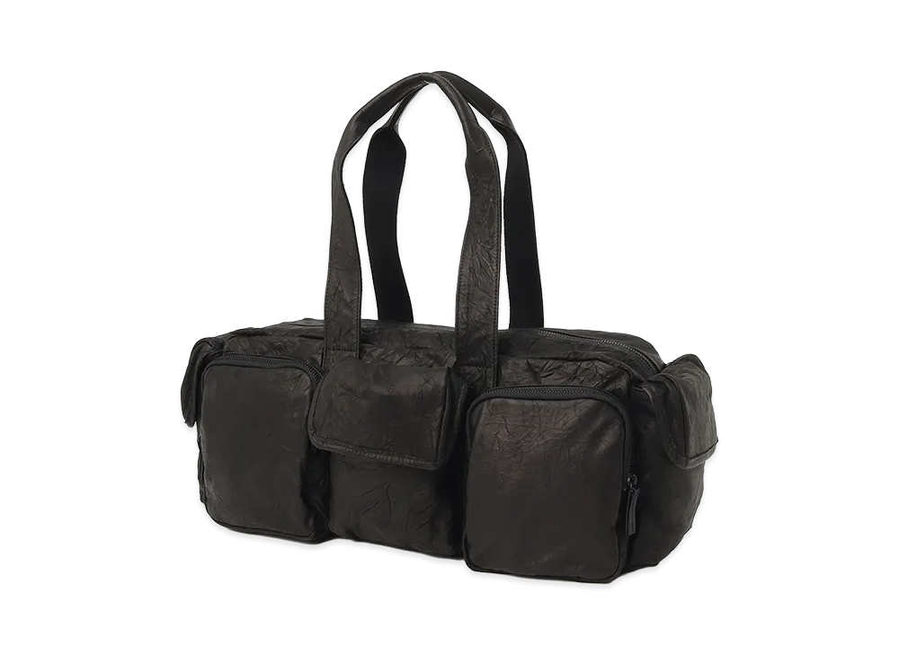 Y's Twisted Soft Leather Pocket Boston Bag "Black"
