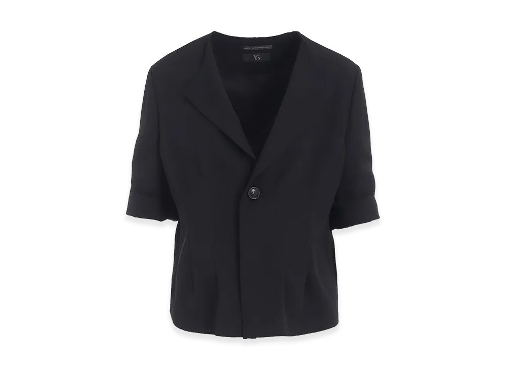 Y's Wool Gabardine Collarless Short Jacket "Black"