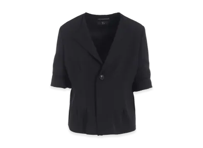 Y's Wool Gabardine Collarless Short Jacket "Black"