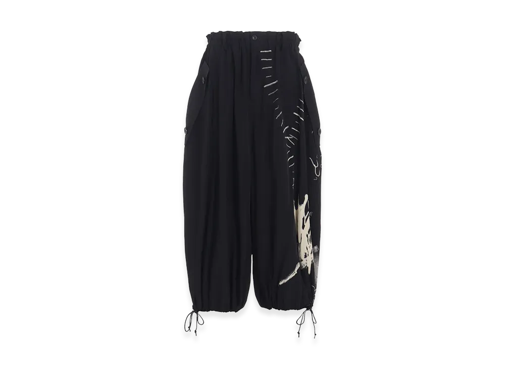 Y's Cupro Dungaree "Y" Print Elastic-waist Pants "Black"