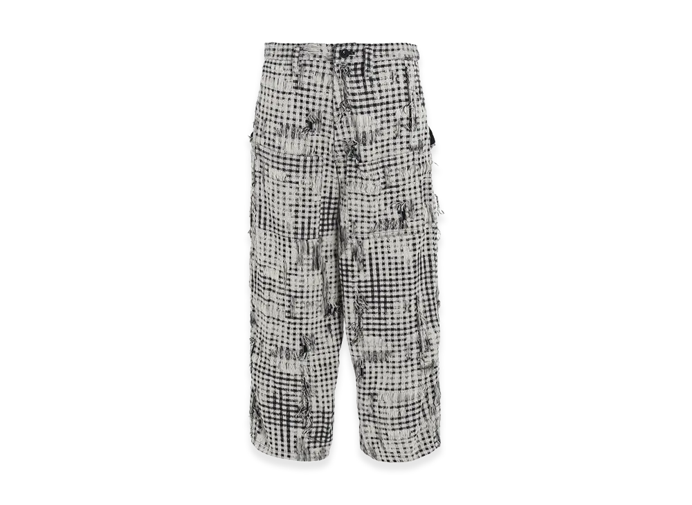 Y's Damaged Gingham Jacquard Pants "White/Black"
