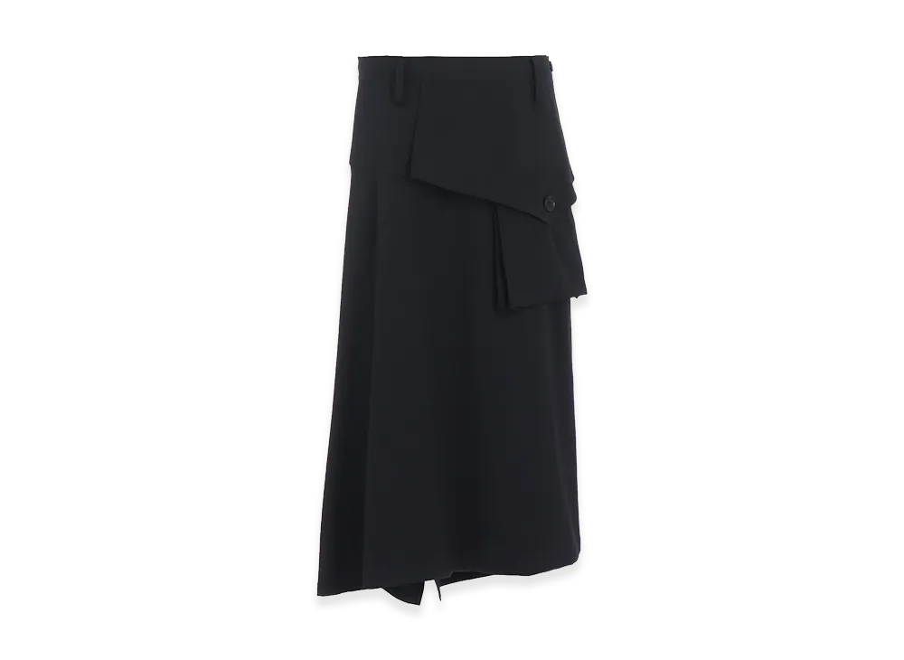 Y's Wool Gabardine Y Big Flap Skirt "Black"