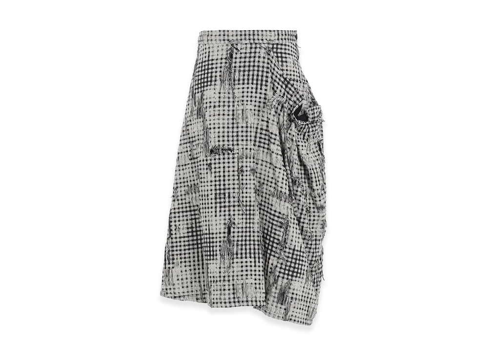 Y's Damaged Gingham Jacquard Skirt "White/Black"