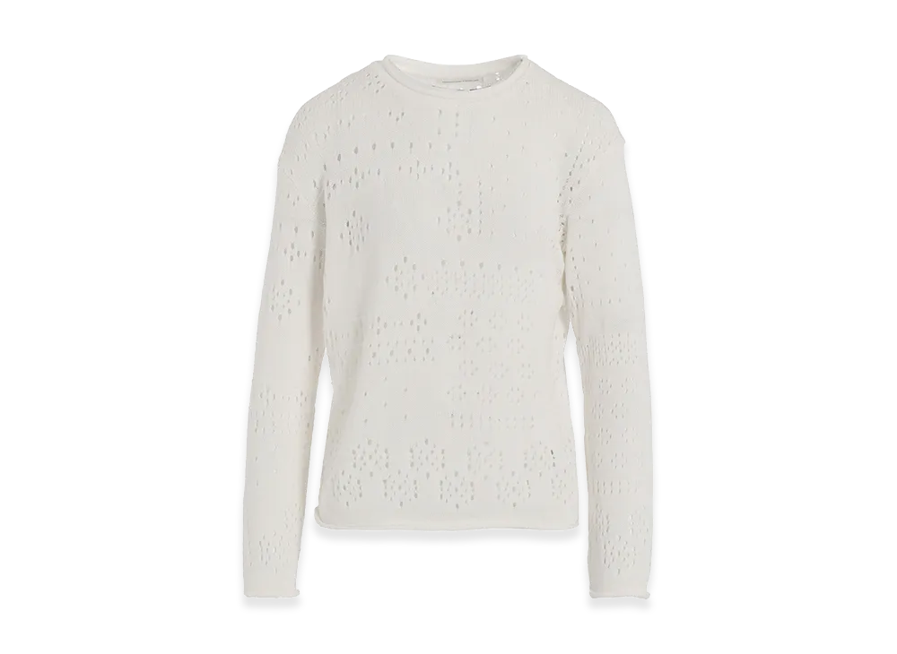 Y's Patchwork Lace Curled Collar Round Neck Pullover "Off White"
