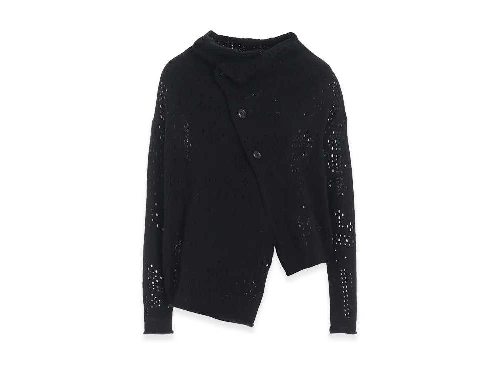 Y's Patchwork Lace Off-neck Cropped Cardigan "Black"