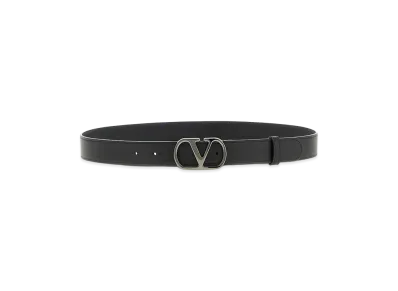 Valentino V Logo Signature Belt In Shiny Calfskin "Black"