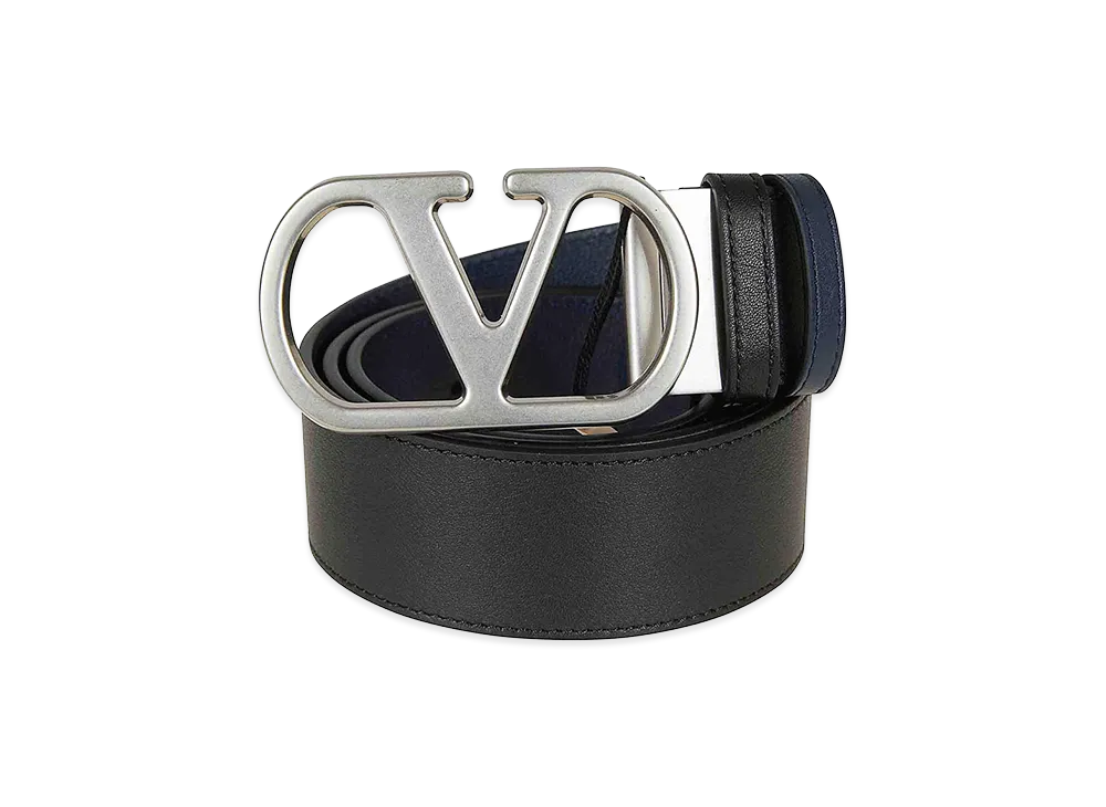 Valentino Belt H. 40 Reversibile V Logo Signature. Box Calf S./Vintage Palladium Logo "Black"