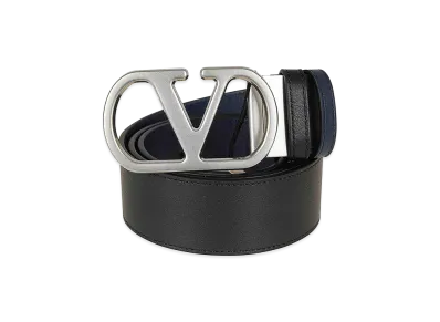 Valentino Belt H. 40 Reversibile V Logo Signature. Box Calf S./Vintage Palladium Logo "Black"