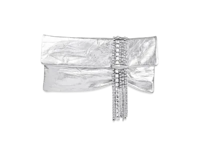 Jimmy Choo Zandra Vintage Metallic Leather Clutch Bag "Silver/Silver"