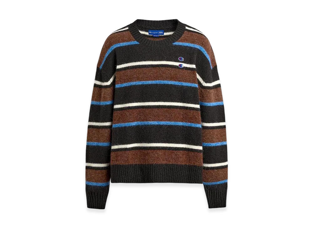 ZARA x CHAMPION Striped Patch Sweater "Chocolate"