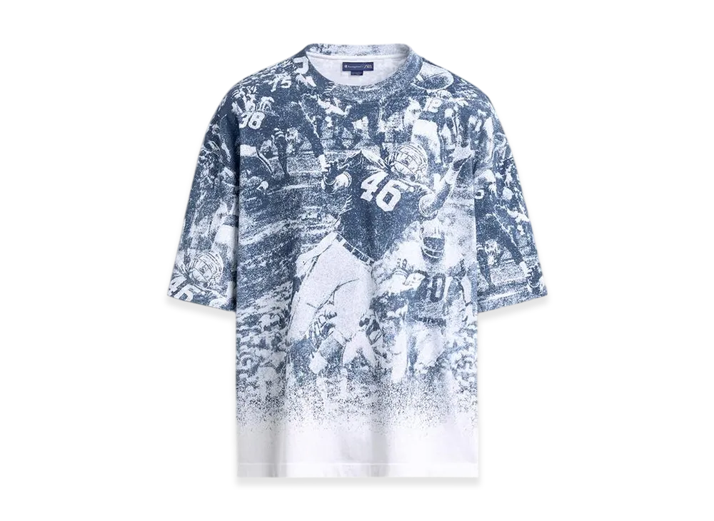 ZARA x CHAMPION American Football Print T-Shirt "White/Blue"
