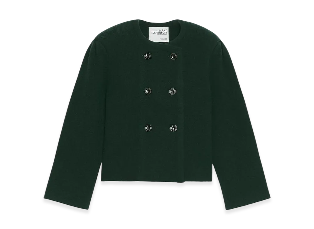 ZARA x SOSHIOTSUKI Women's Wool Shoulder Pad Jacket "Dark Volt Green"