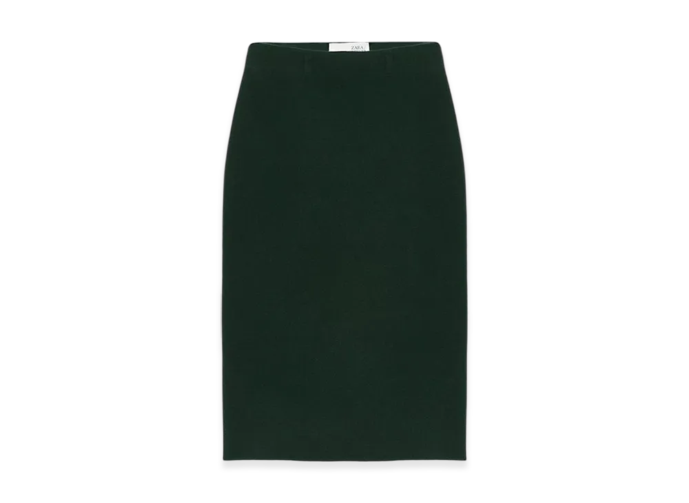 ZARA x SOSHIOTSUKI Women's 100% Wool Midi Skirt "Dark Volt Green"
