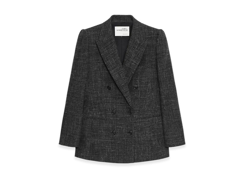 ZARA x SOSHIOTSUKI Women's Wool Double-Breasted Blazer "Grey Marl"