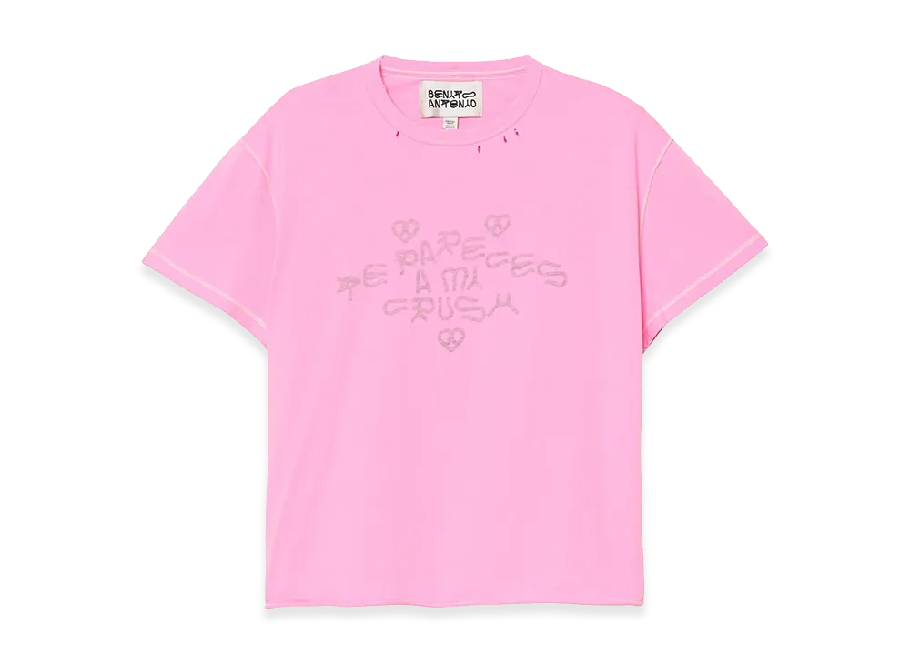 ZARA x Bad Bunny Benito Antonio Crush Washed Text Reverse Effect Tee "Pink"