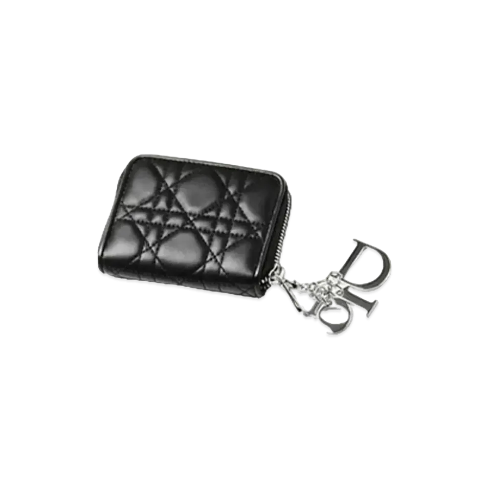 Dior Lady Dior Lambskin Cannage Round Zipper Coin Case "Black"