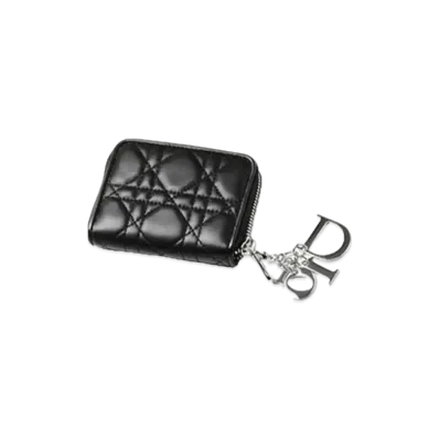 Dior Lady Dior Lambskin Cannage Round Zipper Coin Case "Black"