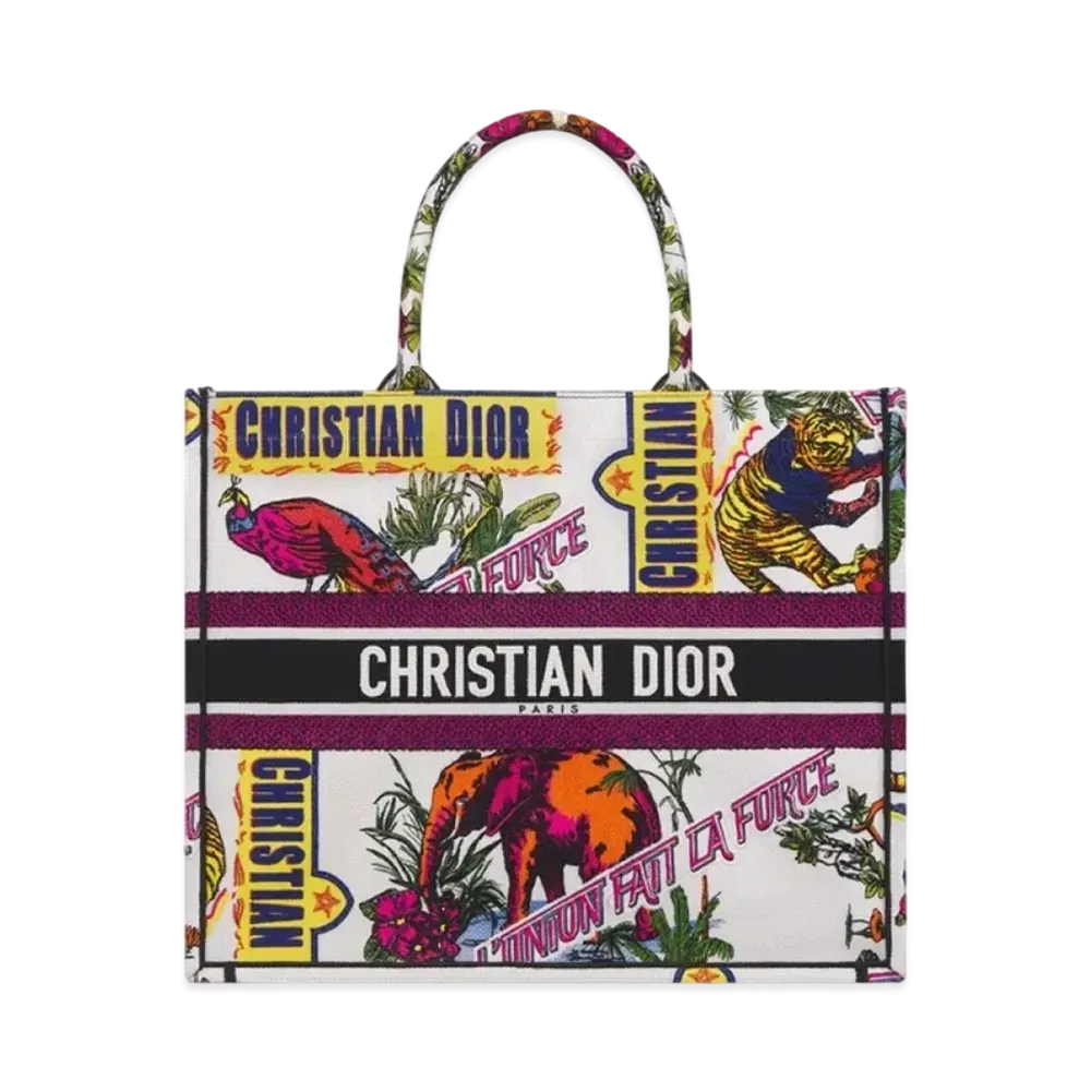 Dior Large Dior Book Tote Indian Animals Embroidery "Multicolor"