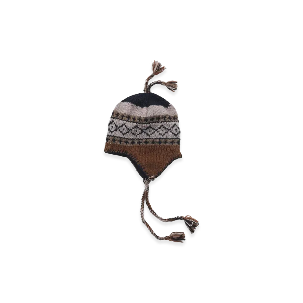 SEDAN ALL-PURPOSE Hand Knit Ear Flap Beanie "Brown/Black"
