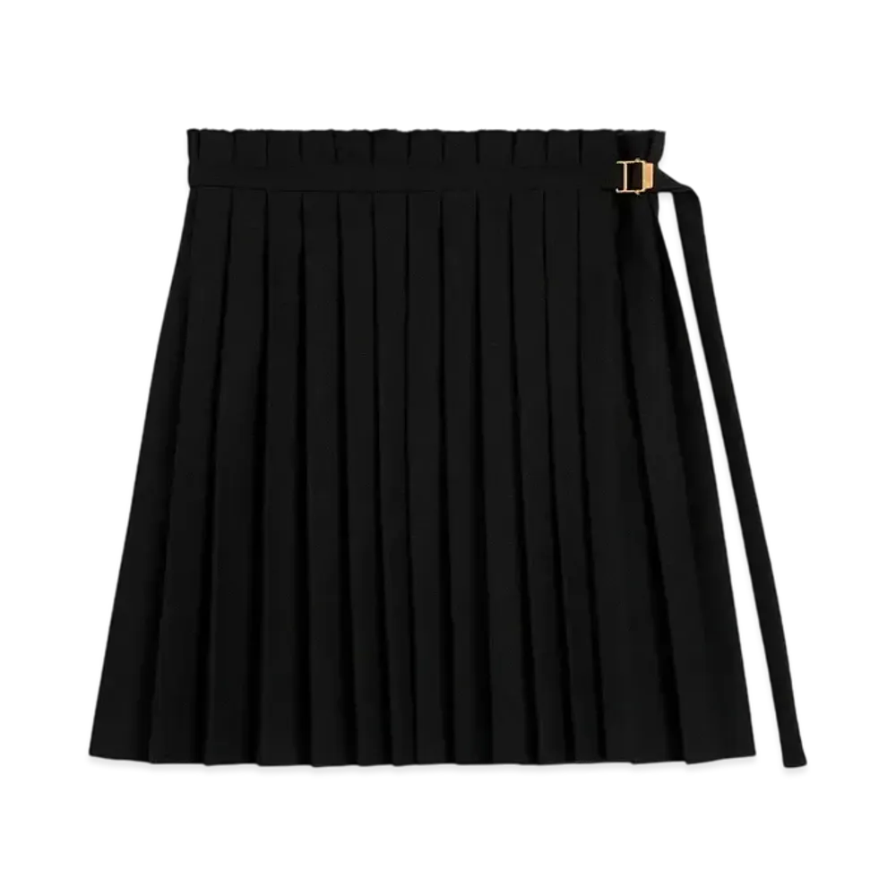 AMI PARIS Wool Twill Short Pleated Skirt "Black"