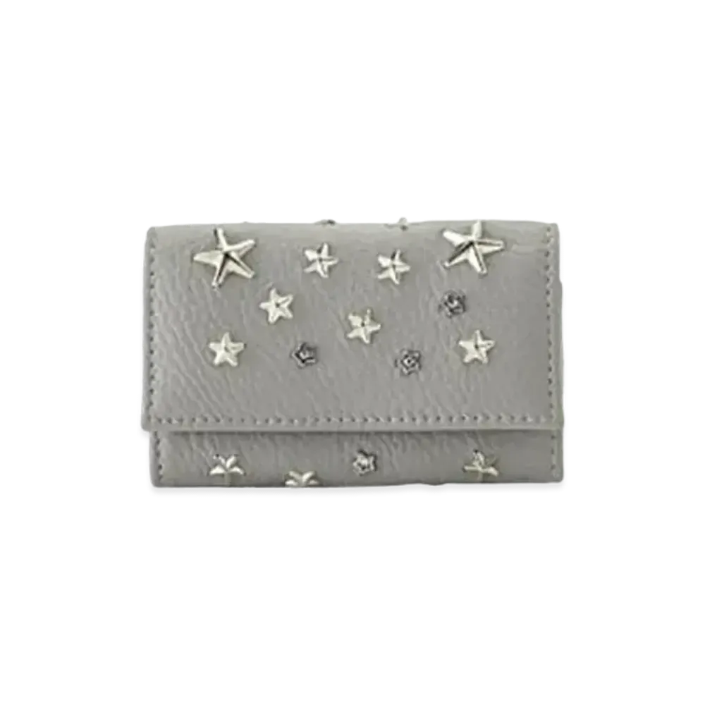 Jimmy Choo Neptune Grayney Calf Leather Key Case With Crystal Star Studs "Moonstone"