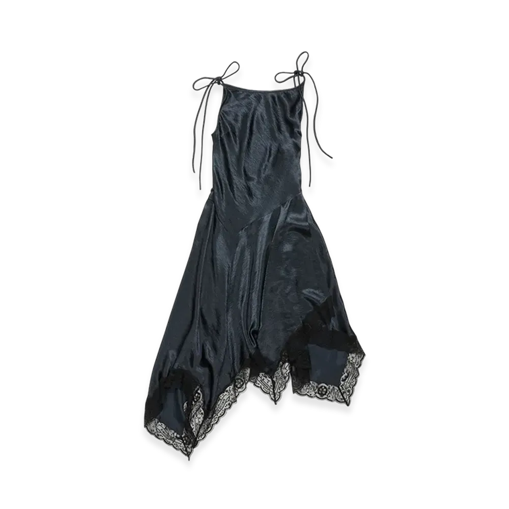 Acne Studios Satin Lace Dress "Petrol Blue"