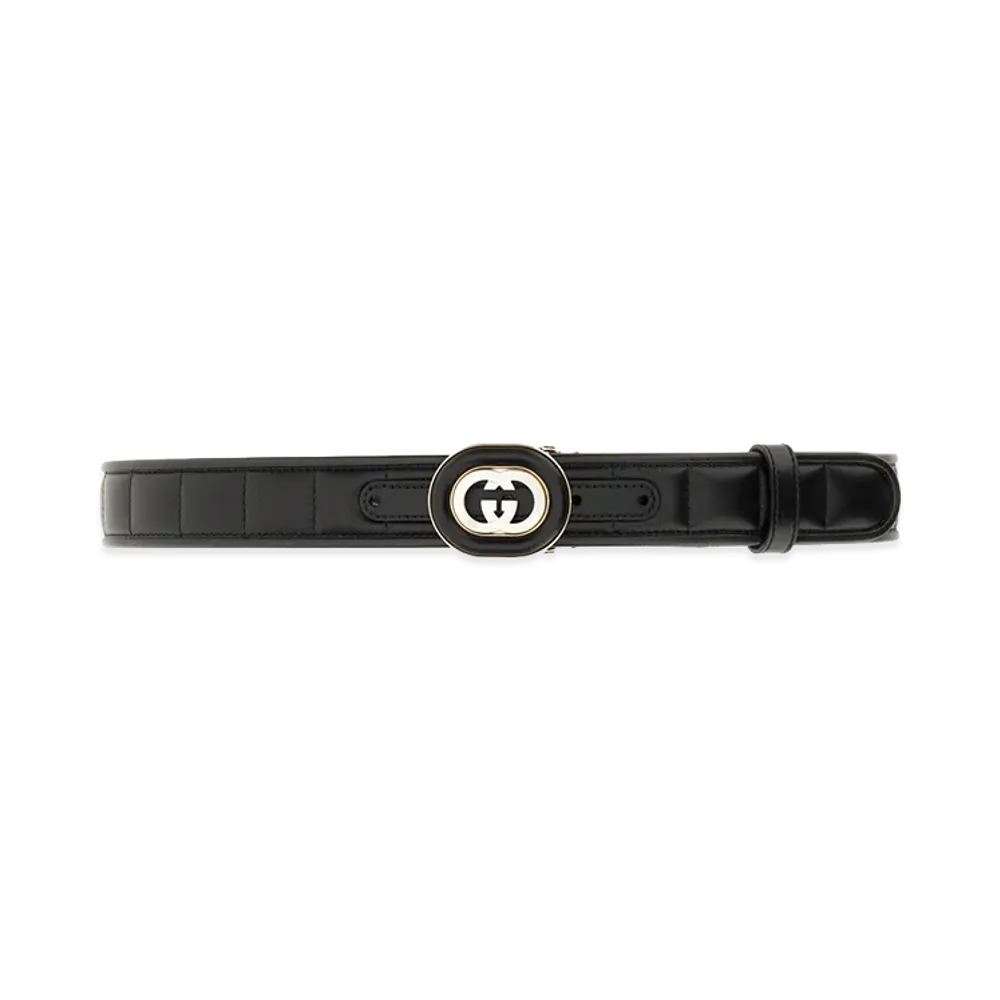 GUCCI Women's GG Cross Buckle Belt "Black"