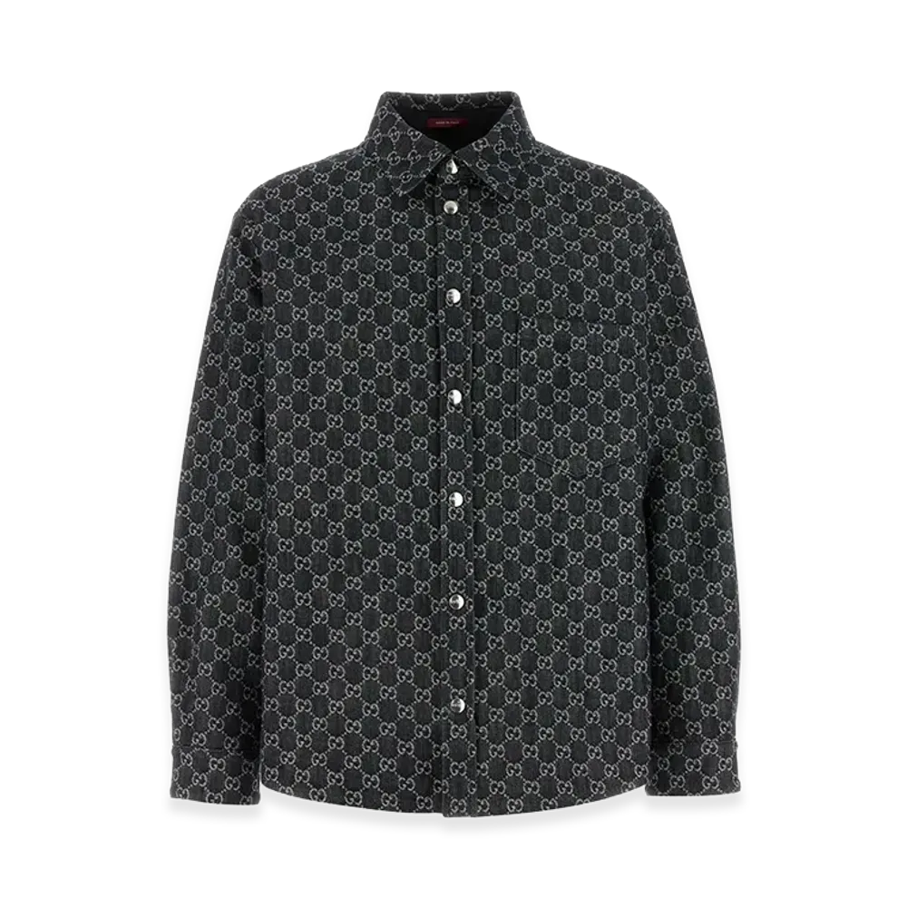 GUCCI Embrodiered Denim Reversible Shirt "Printed"
