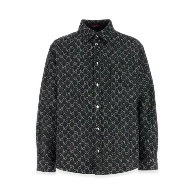 GUCCI Embrodiered Denim Reversible Shirt "Printed"