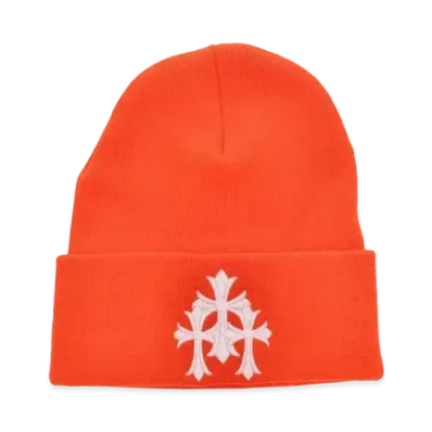 Chrome Hearts Cemetery Cross Patch Beanie "Orange/White"