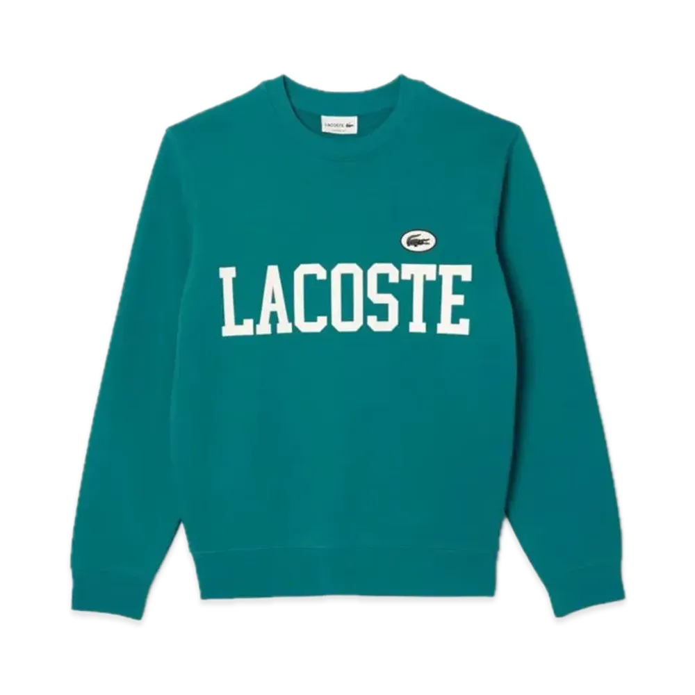 LACOSTE Flocked College Logo Crew Neck Sweatshirt "Emerald Blue"
