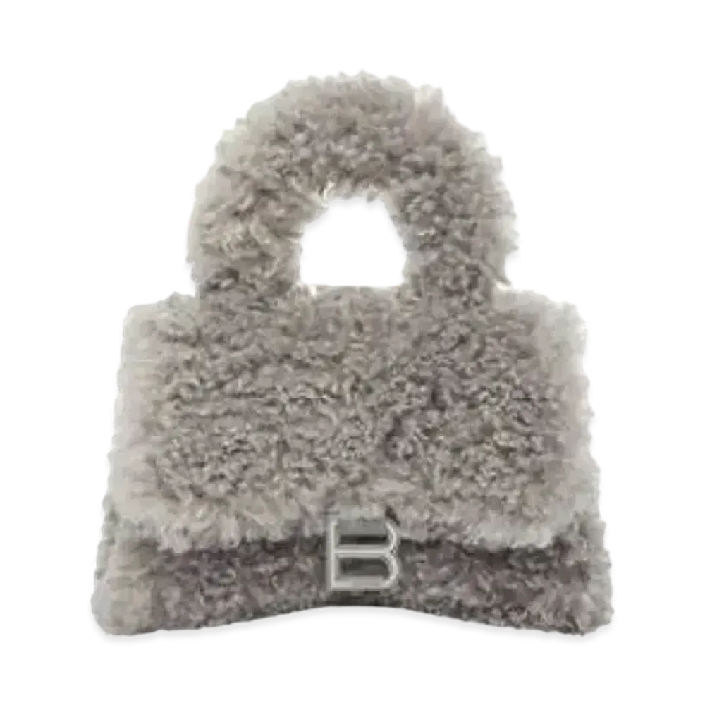 BALENCIAGA Furry Hourglass Mini Handbag With Chain "Grey"