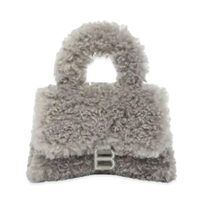 BALENCIAGA Furry Hourglass Mini Handbag With Chain "Grey"