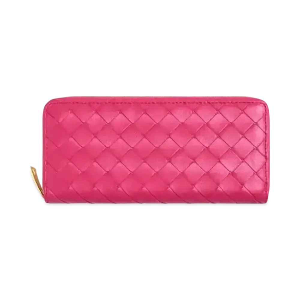 Bottega Veneta Intrecciato Lambskin Zip Around LongWallet "Cranberry"