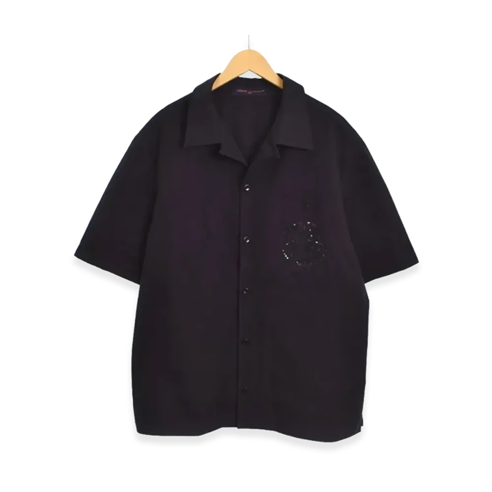 Louis Vuitton Embroidery Short Sleeve Cotton Shirt "Black"