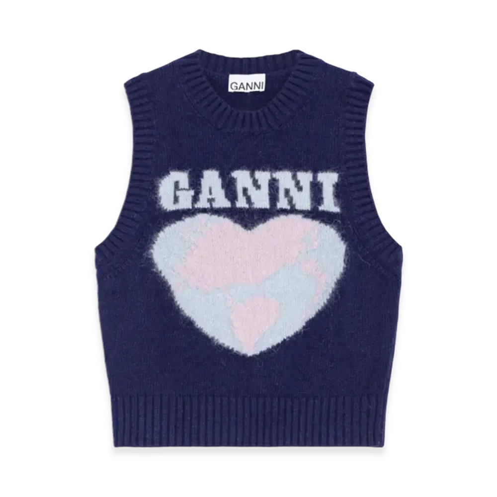 GANNI Graphic Soft Wool Mix Vest "Sky Captain"