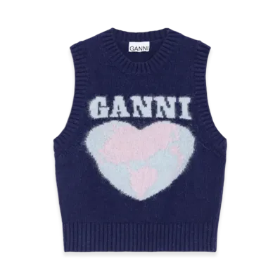 GANNI Graphic Soft Wool Mix Vest "Sky Captain"