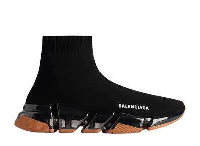 BALENCIAGA Speed 2.0 Full Clear Sole Recycled Knit Sneaker "Black/Tangerine"