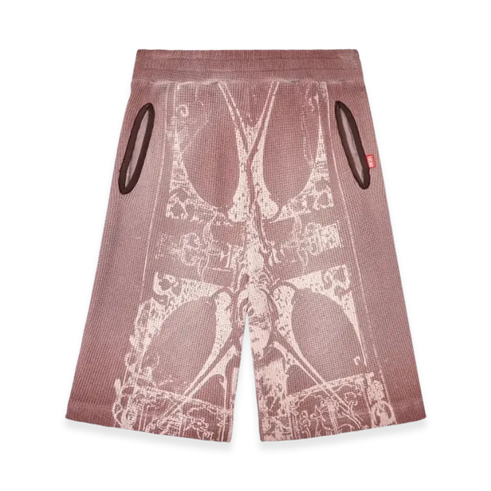 Diesel P-Warky-Short Waffle Shorts With Medieval Print "Violet"