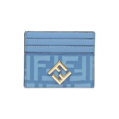 FENDI FF Diamonds Card Case Leather Flat Card Holder "Light Blue"