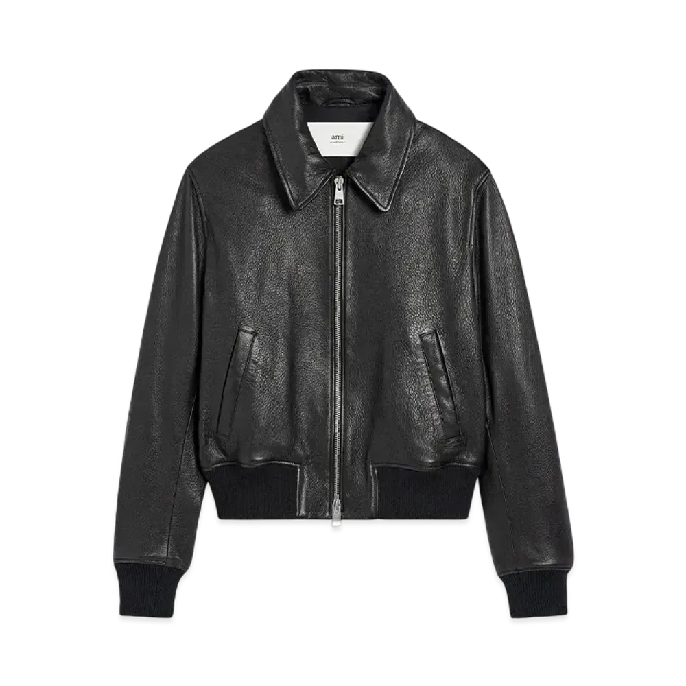 AMI PARIS Leather Zip Jacket "Black"