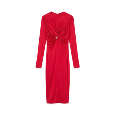 Versace Safety Pin Gathered Fitted Midi Dress "Red"